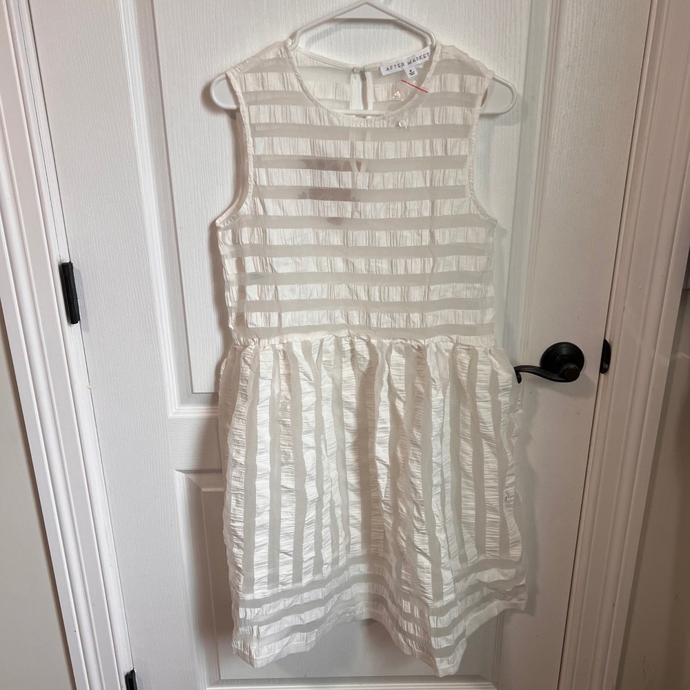 After Market White Textured Stripe Sheer Panel Sleeveless Mini Dress Small NEW